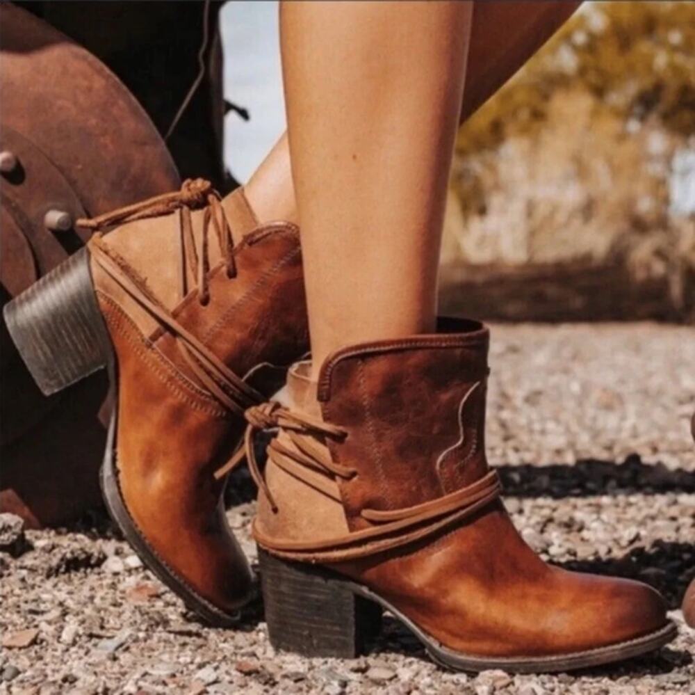 FREEBIRD by Steven Casey Leather Ankle Booties Brown Women’s Size 9